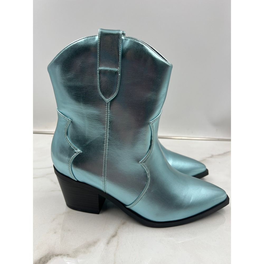 Bamboo Cowboy Boots Women's Sz 9M Blue Metallic Ankle Western Mindful-12 NWT - Picture 4 of 12